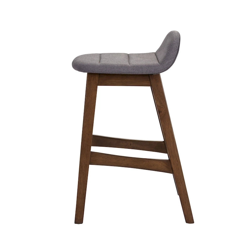 Satin Walnut Upholstered Linen Counter Chair with Curved Back