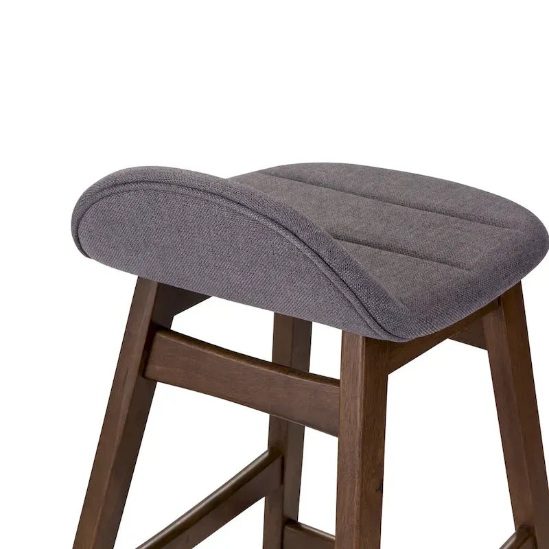 Satin Walnut Upholstered Linen Counter Chair with Curved Back