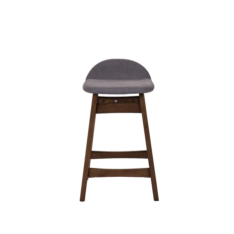 Satin Walnut Upholstered Linen Counter Chair with Curved Back