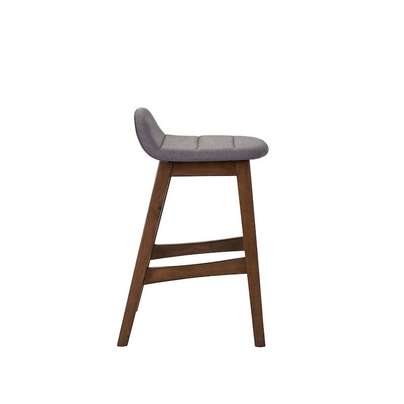 Satin Walnut Upholstered Linen Counter Chair with Curved Back