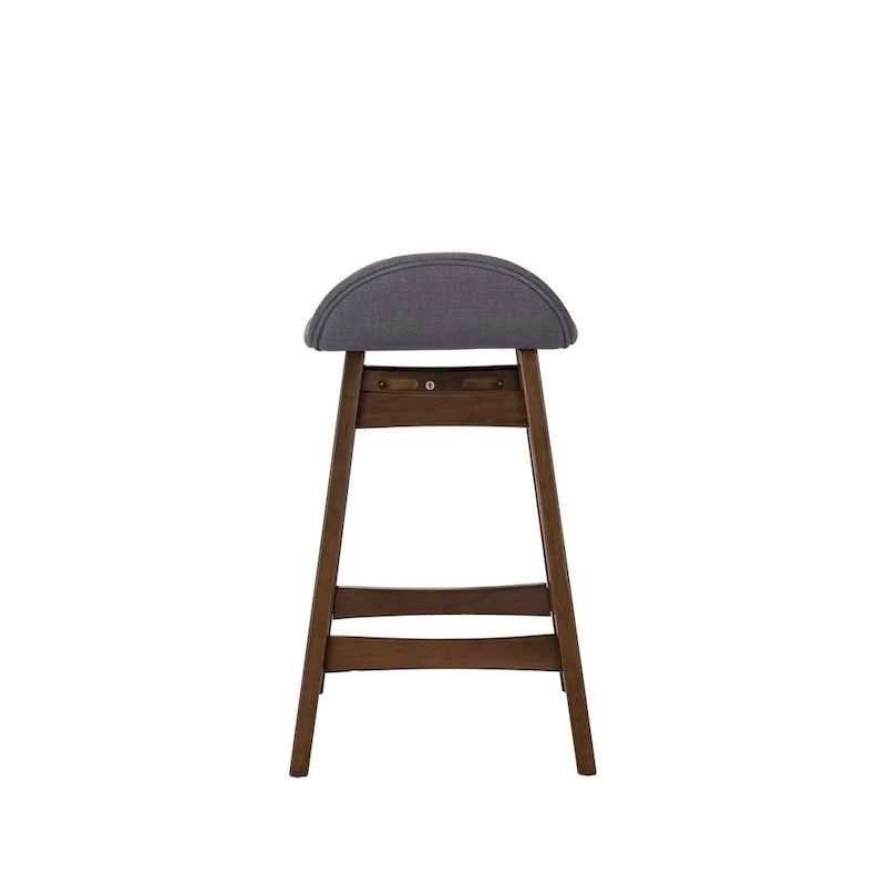 Satin Walnut Upholstered Linen Counter Chair with Curved Back