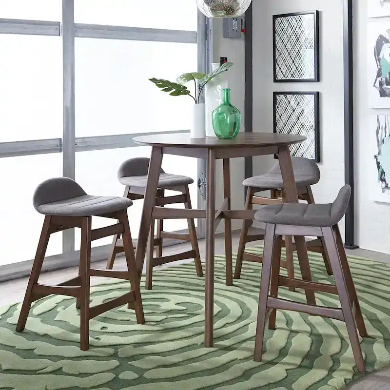 Satin Walnut Upholstered Linen Counter Chair with Curved Back