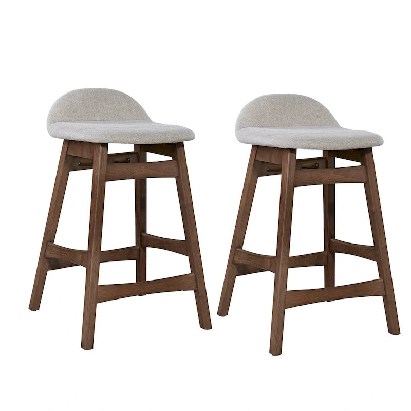 Satin Walnut Upholstered Linen Counter Chair with Curved Back