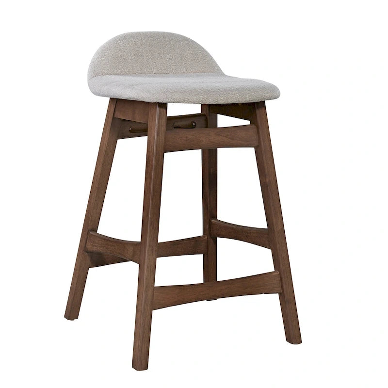 Satin Walnut Upholstered Linen Counter Chair with Curved Back