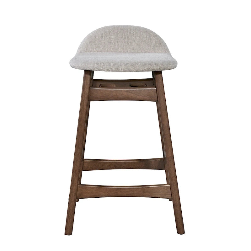 Satin Walnut Upholstered Linen Counter Chair with Curved Back