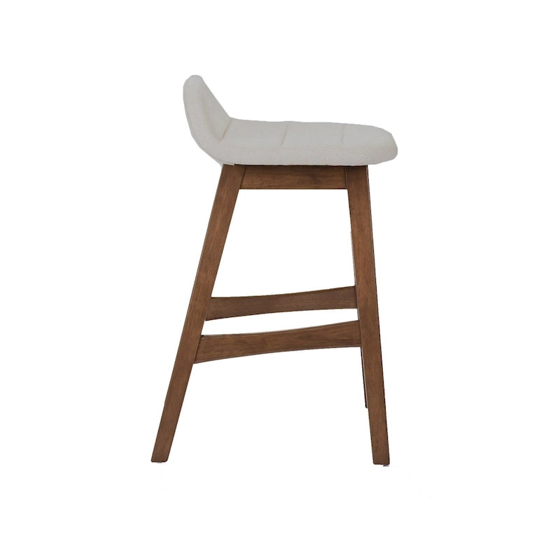 Satin Walnut Upholstered Linen Counter Chair with Curved Back