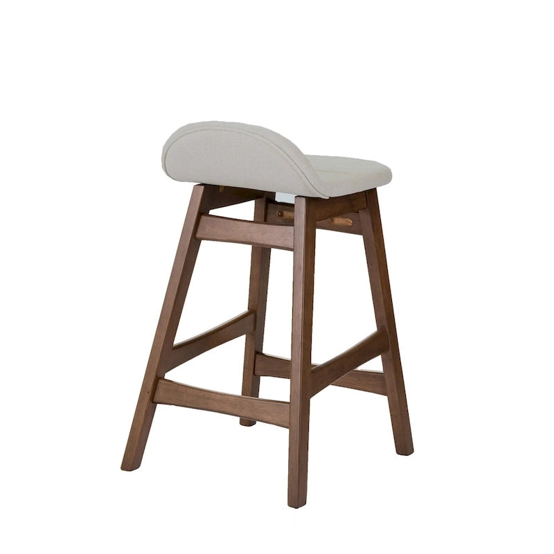 Satin Walnut Upholstered Linen Counter Chair with Curved Back