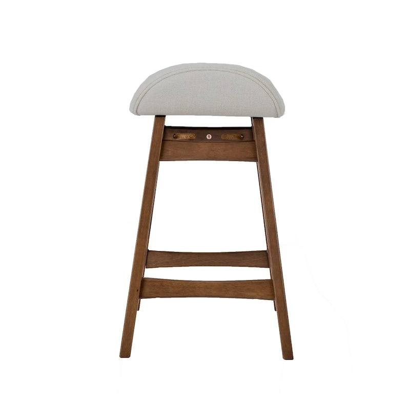 Satin Walnut Upholstered Linen Counter Chair with Curved Back