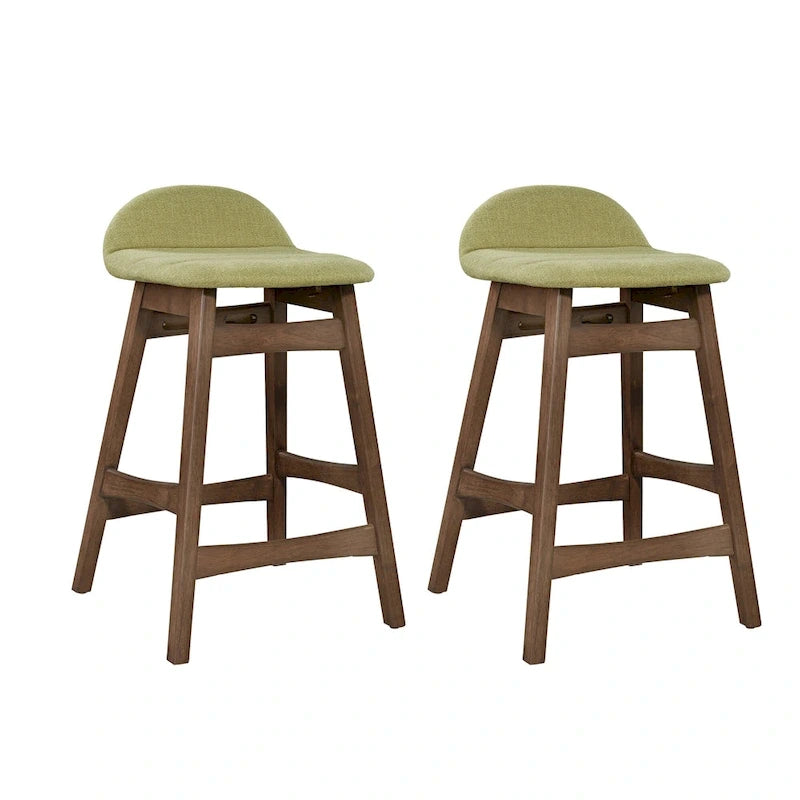 Satin Walnut Upholstered Linen Counter Chair with Curved Back