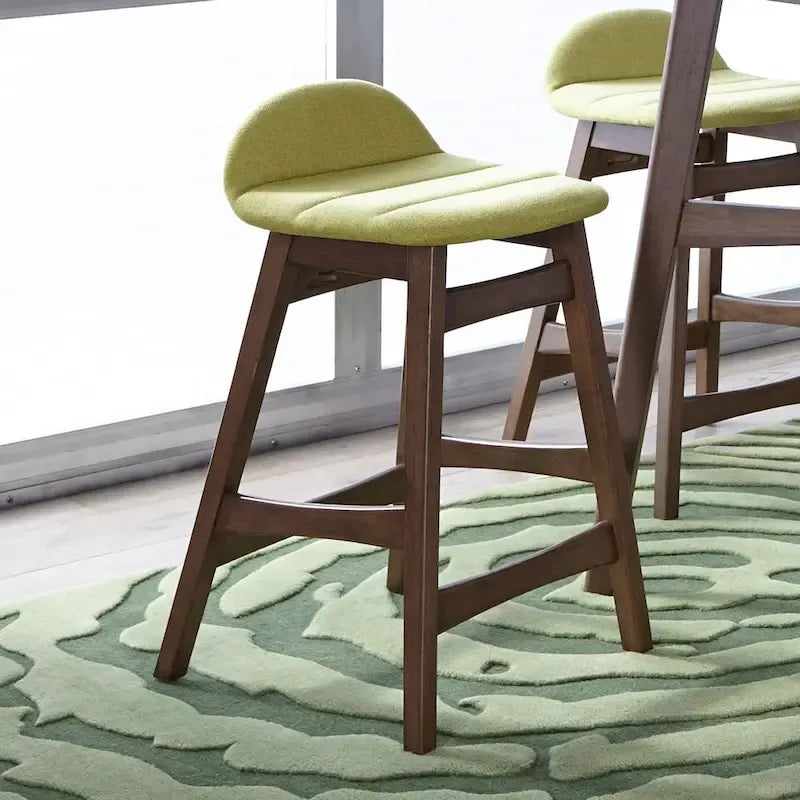Satin Walnut Upholstered Linen Counter Chair with Curved Back