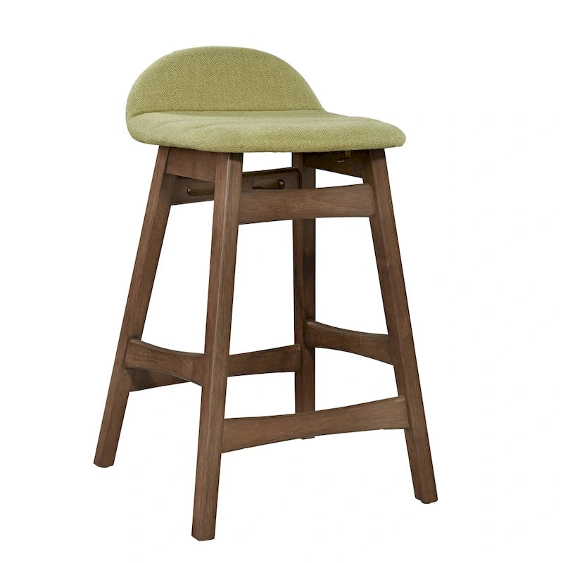 Satin Walnut Upholstered Linen Counter Chair with Curved Back