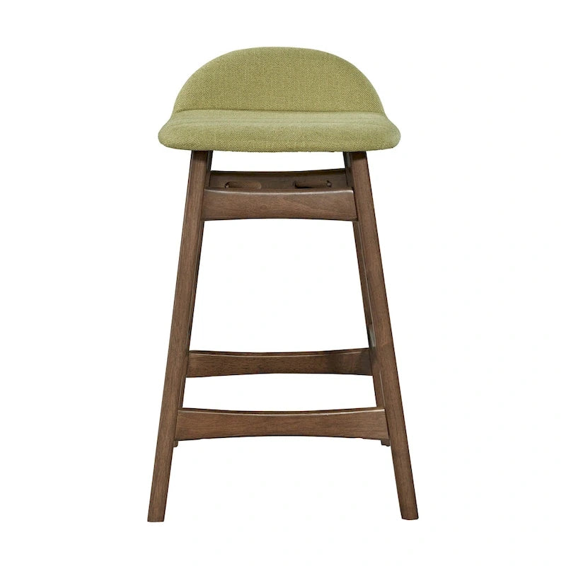 Satin Walnut Upholstered Linen Counter Chair with Curved Back