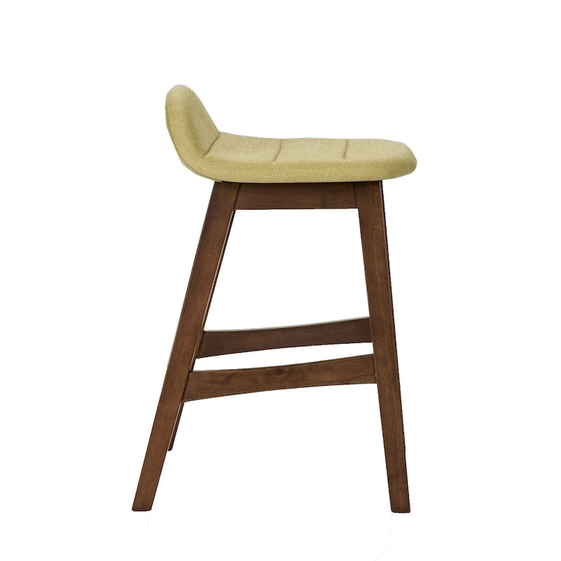 Satin Walnut Upholstered Linen Counter Chair with Curved Back
