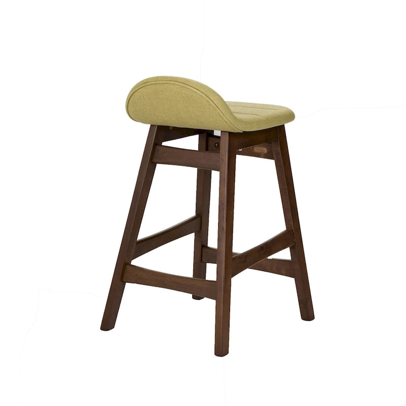 Satin Walnut Upholstered Linen Counter Chair with Curved Back