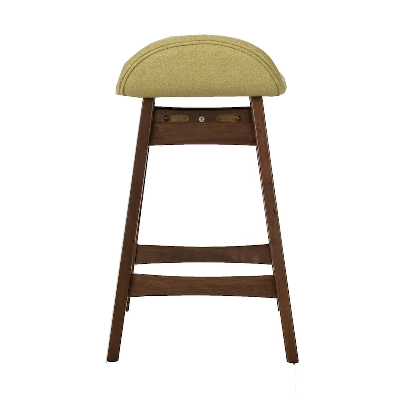 Satin Walnut Upholstered Linen Counter Chair with Curved Back