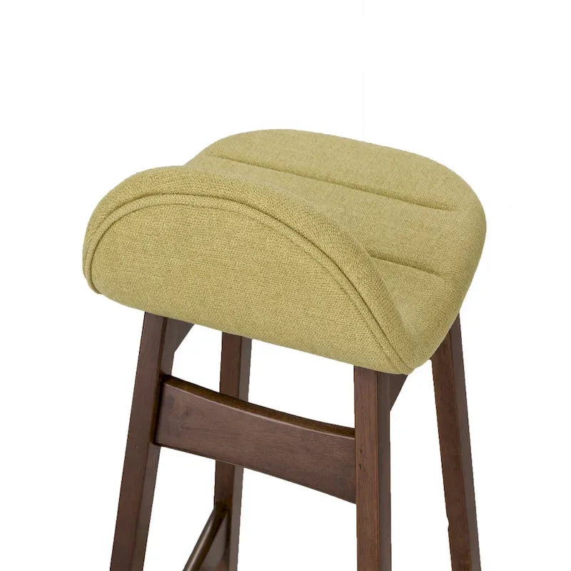 Satin Walnut Upholstered Linen Counter Chair with Curved Back