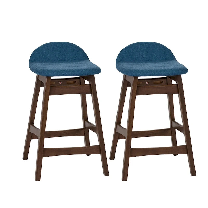 Satin Walnut Upholstered Linen Counter Chair with Curved Back