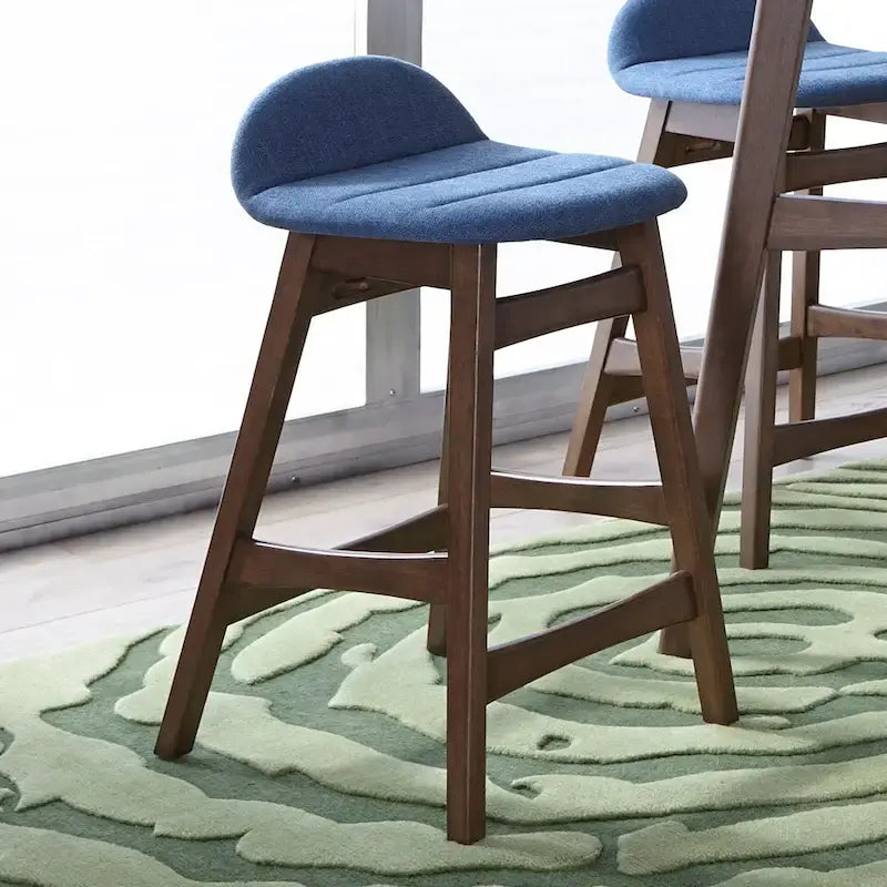 Satin Walnut Upholstered Linen Counter Chair with Curved Back