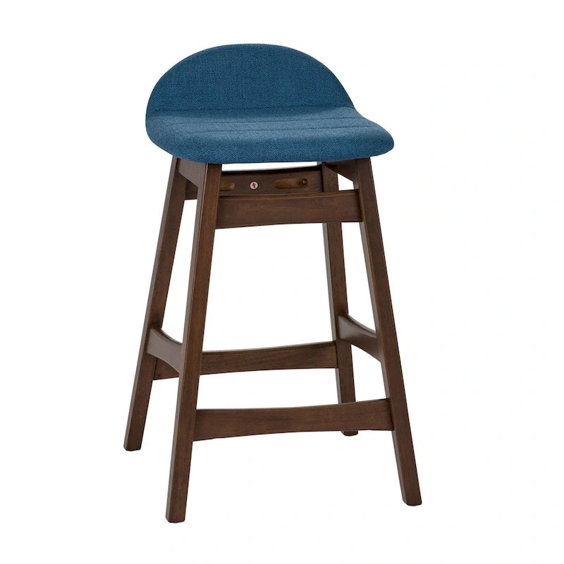 Satin Walnut Upholstered Linen Counter Chair with Curved Back