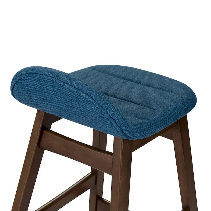 Satin Walnut Upholstered Linen Counter Chair with Curved Back