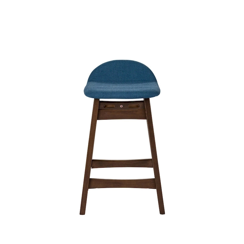 Satin Walnut Upholstered Linen Counter Chair with Curved Back
