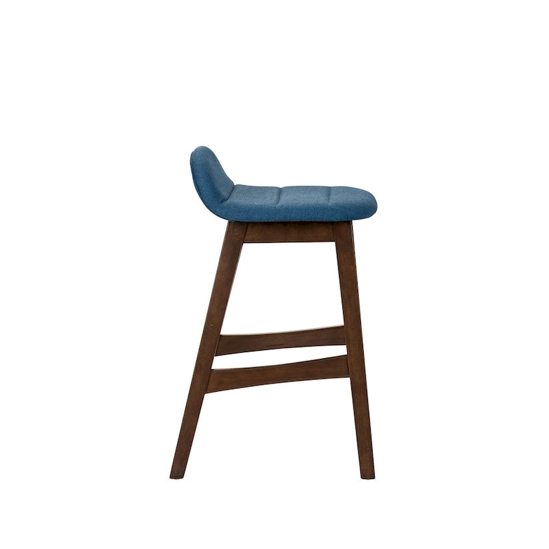 Satin Walnut Upholstered Linen Counter Chair with Curved Back