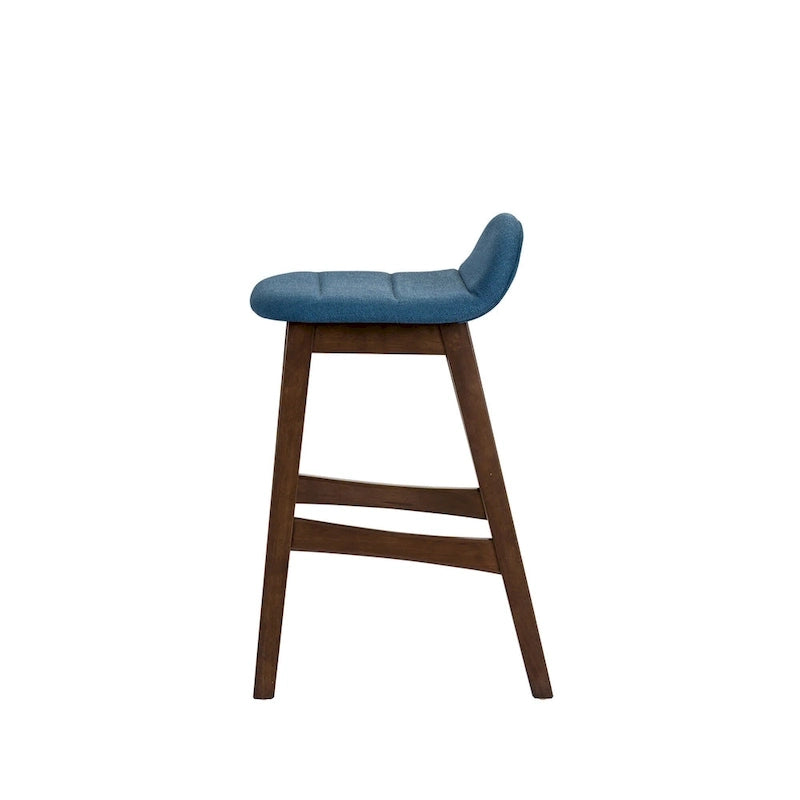 Satin Walnut Upholstered Linen Counter Chair with Curved Back