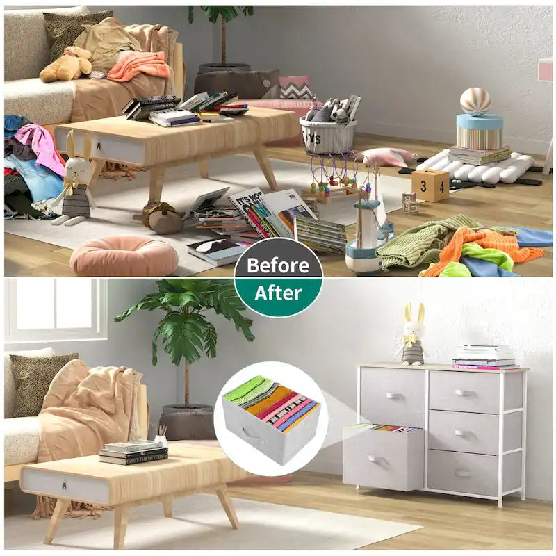 5-Drawer Fabric Storage Dresser with Wood Top and Steel Frame, Grey