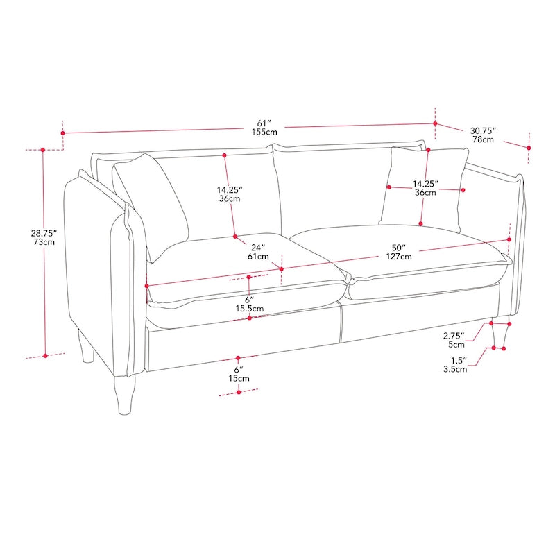 Cream Boucle Two-Seater Loveseat with Wooden Legs and Cushions