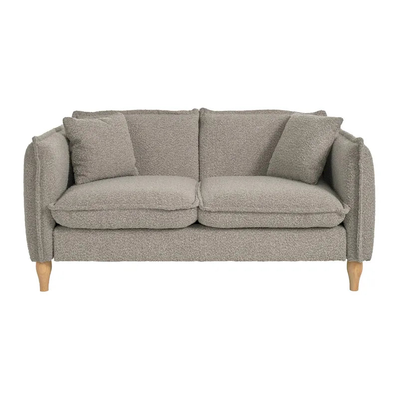 Cream Boucle Two-Seater Loveseat with Wooden Legs and Cushions