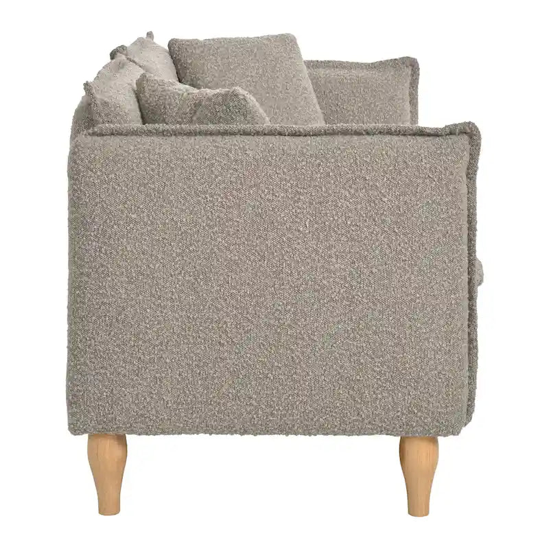 Cream Boucle Two-Seater Loveseat with Wooden Legs and Cushions