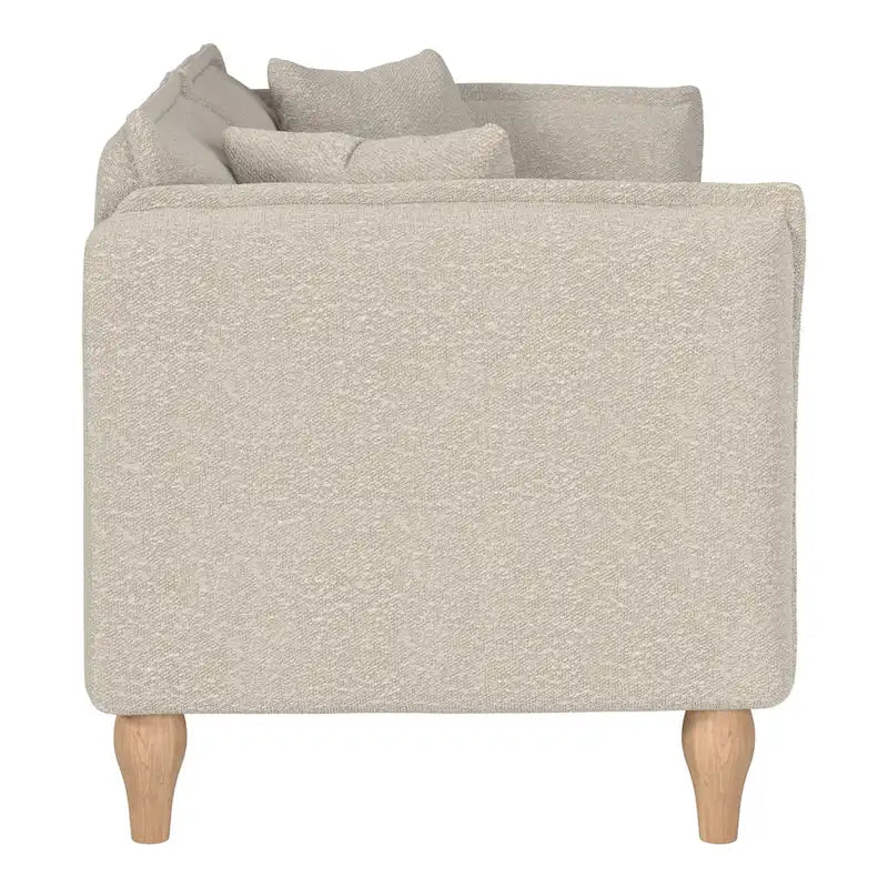 Cream Boucle Two-Seater Loveseat with Wooden Legs and Cushions