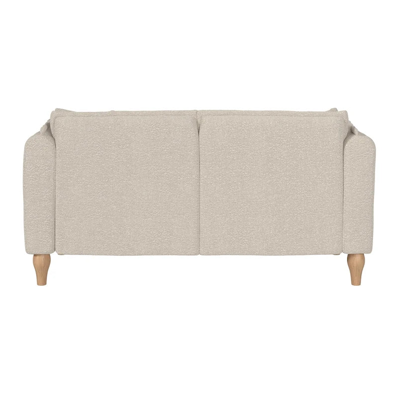 Cream Boucle Two-Seater Loveseat with Wooden Legs and Cushions