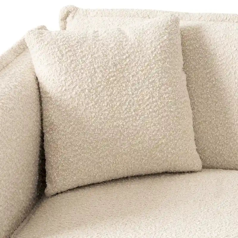 Cream Boucle Two-Seater Loveseat with Wooden Legs and Cushions