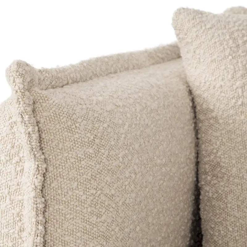 Cream Boucle Two-Seater Loveseat with Wooden Legs and Cushions