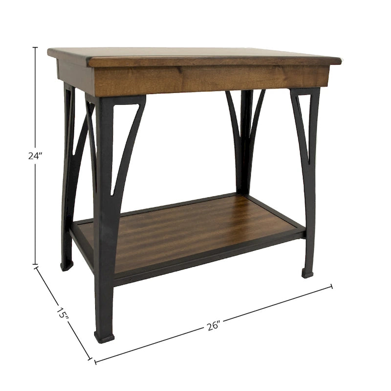 Copper Finish Solid Birch Chairside Table with Lower Shelf Brown