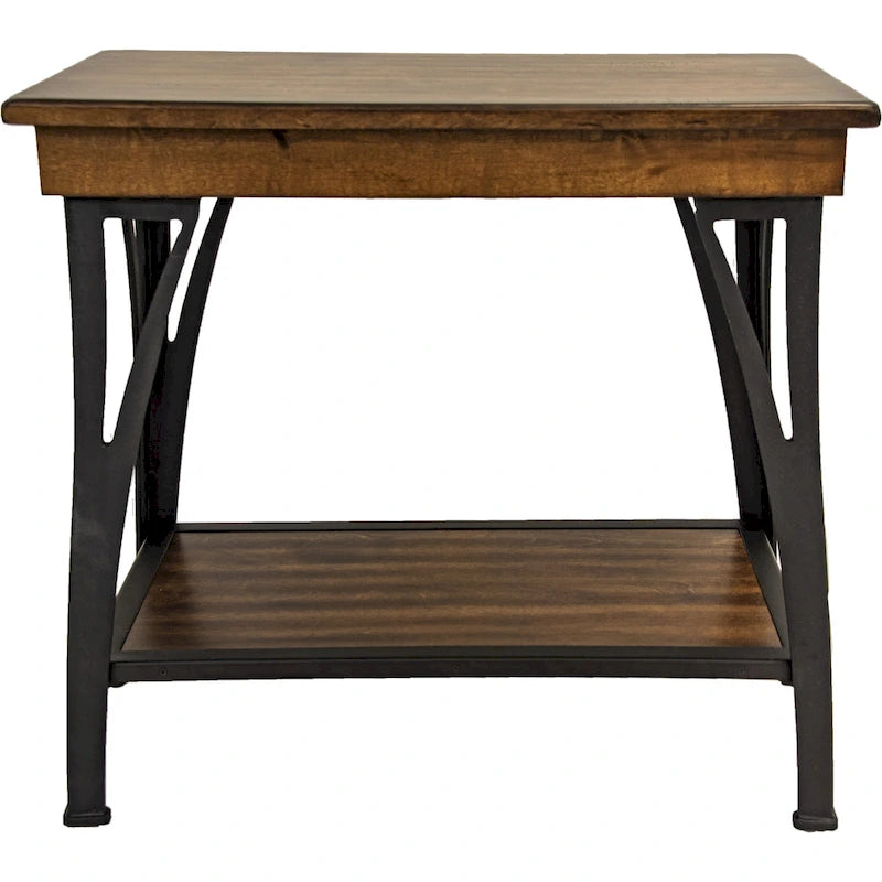 Copper Finish Solid Birch Chairside Table with Lower Shelf Brown