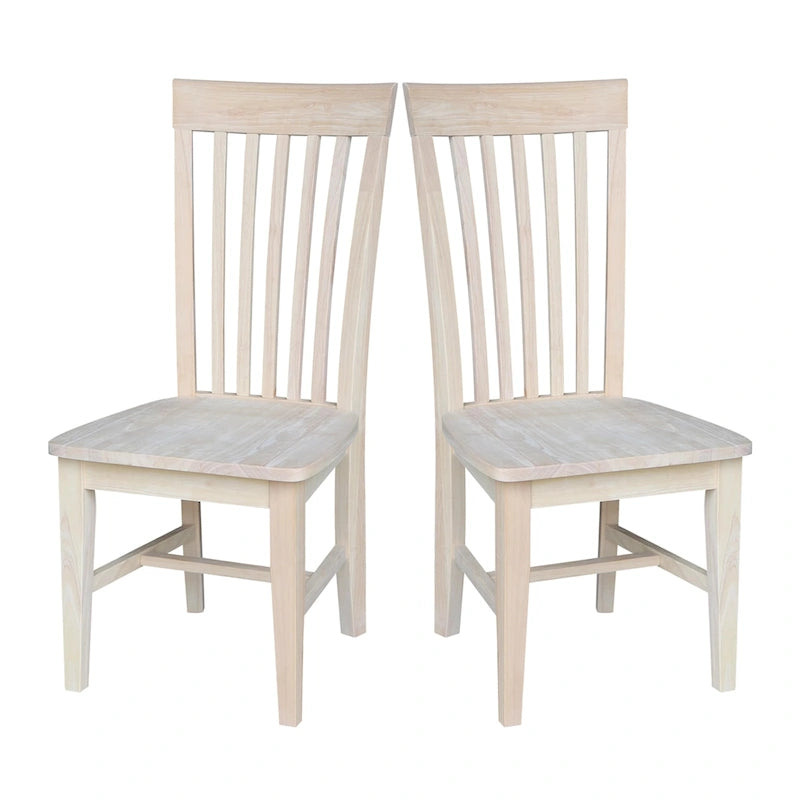 Solid Wood Tall Mission Dining Chair Slatted Back Unfinished Natural