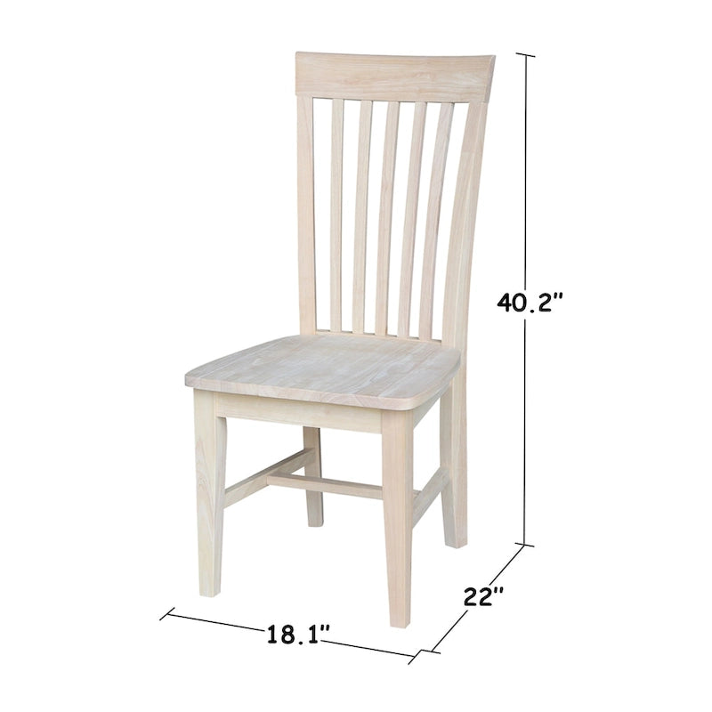 Solid Wood Tall Mission Dining Chair Slatted Back Unfinished Natural
