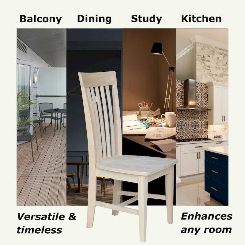 Solid Wood Tall Mission Dining Chair Slatted Back Unfinished Natural