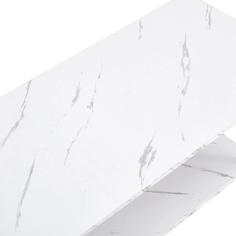 Modern Rectangle Coffee Table with Open Shelf White Marble Texture Gold Black Iron Legs