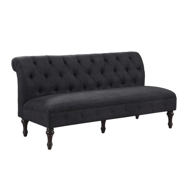 Tufted Chesterfield Linen Armless Sofa with Solid Wood Legs Black Grey