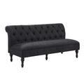 Tufted Chesterfield Linen Armless Sofa with Solid Wood Legs Black Grey