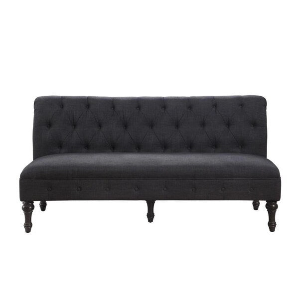 Tufted Chesterfield Linen Armless Sofa with Solid Wood Legs Black Grey