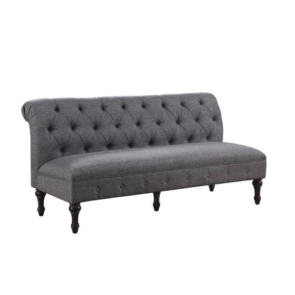Tufted Chesterfield Linen Armless Sofa with Solid Wood Legs Black Grey
