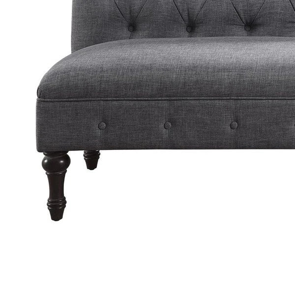 Tufted Chesterfield Linen Armless Sofa with Solid Wood Legs Black Grey