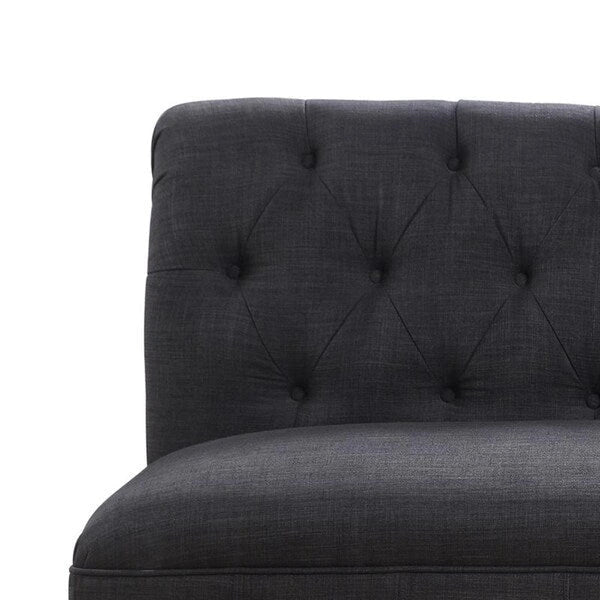 Tufted Chesterfield Linen Armless Sofa with Solid Wood Legs Black Grey