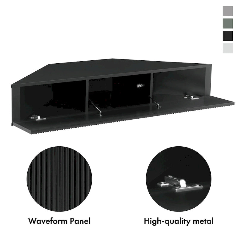 Wall-Mounted Corner TV Console Open Shelving Floating Walnut Oak Finish Storage