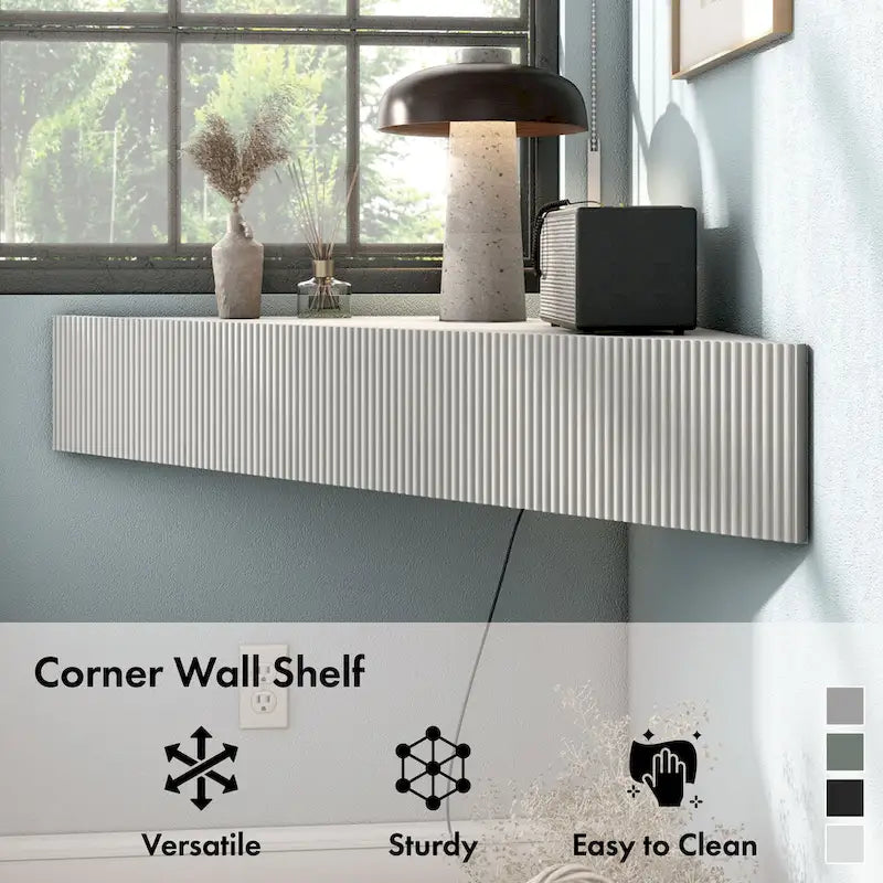Wall-Mounted Corner TV Console Open Shelving Floating Walnut Oak Finish Storage