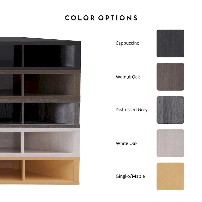 Wall-Mounted Corner TV Console Open Shelving Floating Walnut Oak Finish Storage